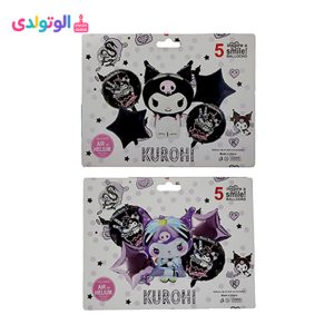 تصویر بادکنک فویلی کارتی ۵ تکه تم تولد کرومی و ملودی شامل بادکنک شخصیت، گرد و ستاره‌ای